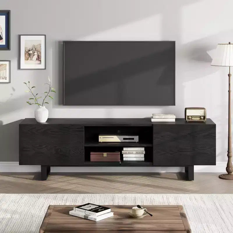 70 Inch Industrial TV Stand with 2 Drawers and Open Storage