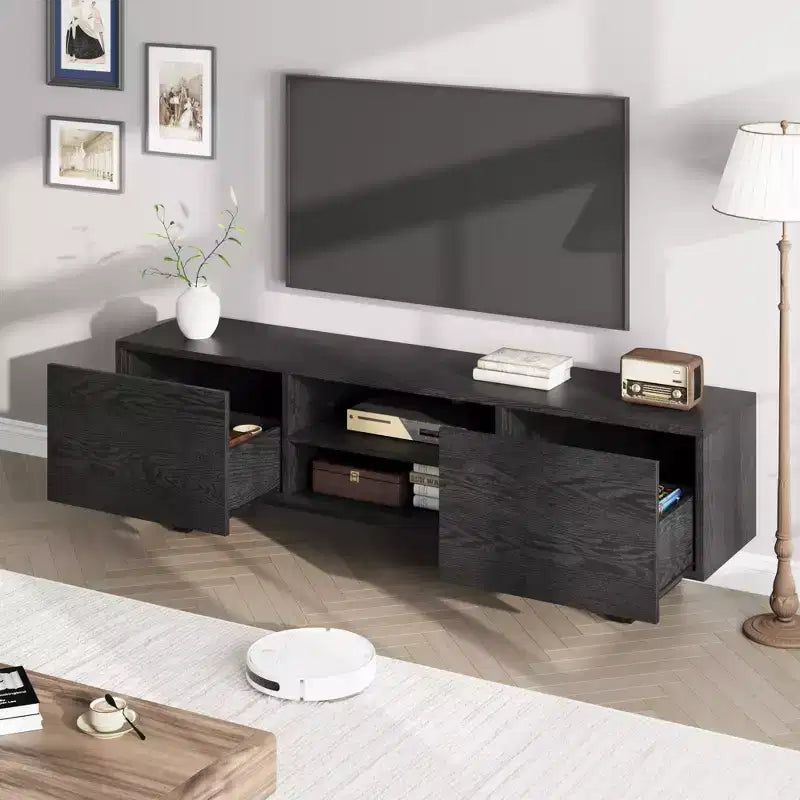 70 Inch Industrial TV Stand with 2 Drawers and Open Storage