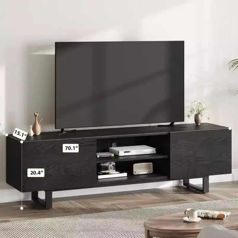 70 Inch Industrial TV Stand with 2 Drawers and Open Storage