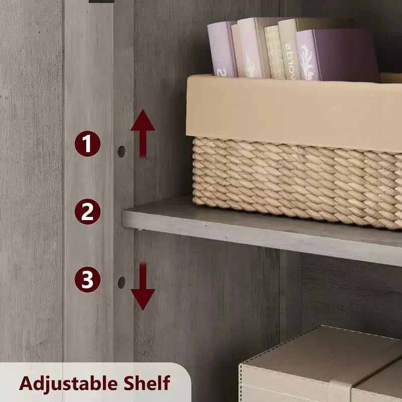 Farmhouse Storage Cabinet with Glass Doors and Adjustable Shelves – Freestanding Floor Cabinet for Bathroom, Kitchen, or Living Room