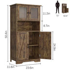 Farmhouse Storage Cabinet with Glass Doors and Adjustable Shelves – Freestanding Floor Cabinet for Bathroom, Kitchen, or Living Room