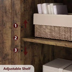 Farmhouse Storage Cabinet with Glass Doors and Adjustable Shelves – Freestanding Floor Cabinet for Bathroom, Kitchen, or Living Room