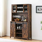 Farmhouse Storage Cabinet with Glass Doors and Adjustable Shelves – Freestanding Floor Cabinet for Bathroom, Kitchen, or Living Room