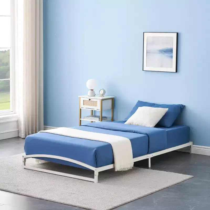 Metal Bed Frame - Heavy Duty Platform Bed Frame with Storage, Steel Supports, No Box Spring Required, Easy Assembly, Noiseless, White
