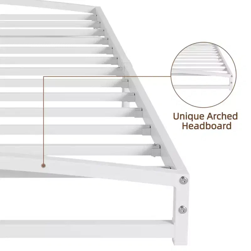 Metal Platform Bed Frame with Under-Bed Storage, No Box Spring Required, White