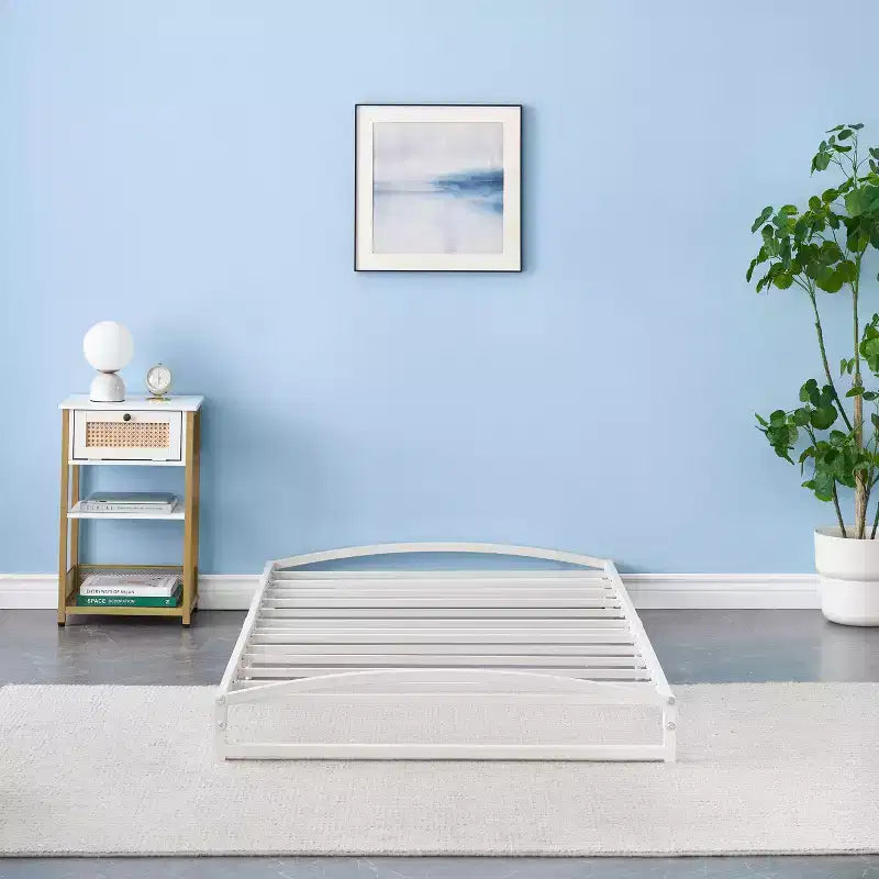 Metal Platform Bed Frame with Under-Bed Storage, No Box Spring Required, White