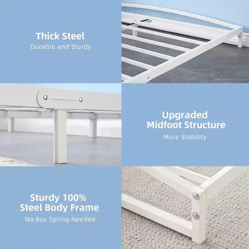 Metal Platform Bed Frame with Under-Bed Storage, No Box Spring Required, White