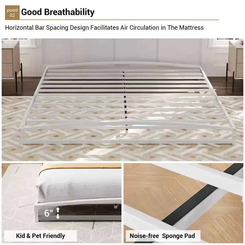 Metal Platform Bed Frame with Under-Bed Storage, No Box Spring Required, White