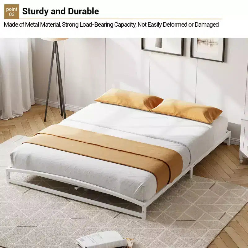 Metal Platform Bed Frame with Under-Bed Storage, No Box Spring Required, White