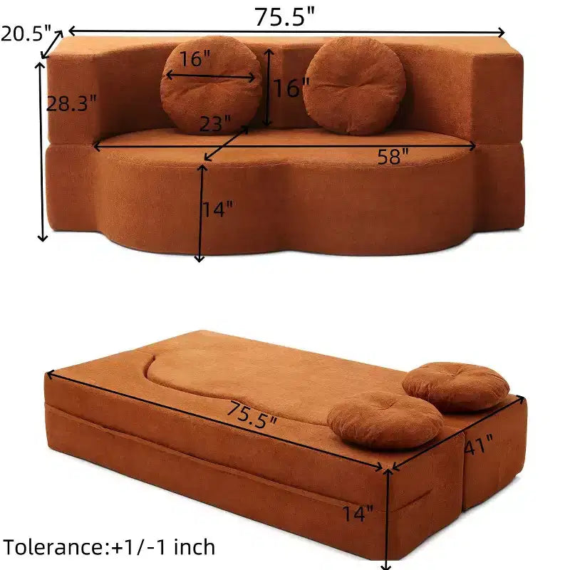 Folding Loveseat Futon Sofa with Pillows – Convertible Sleeper Couch for Small Spaces