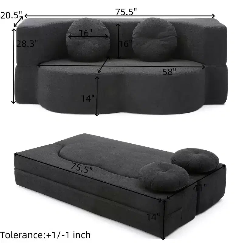Folding Loveseat Futon Sofa with Pillows – Convertible Sleeper Couch for Small Spaces
