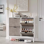 Narrow Fluted Shoe Cabinet with 4 Flip Drawers