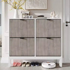 Narrow Fluted Shoe Cabinet with 4 Flip Drawers