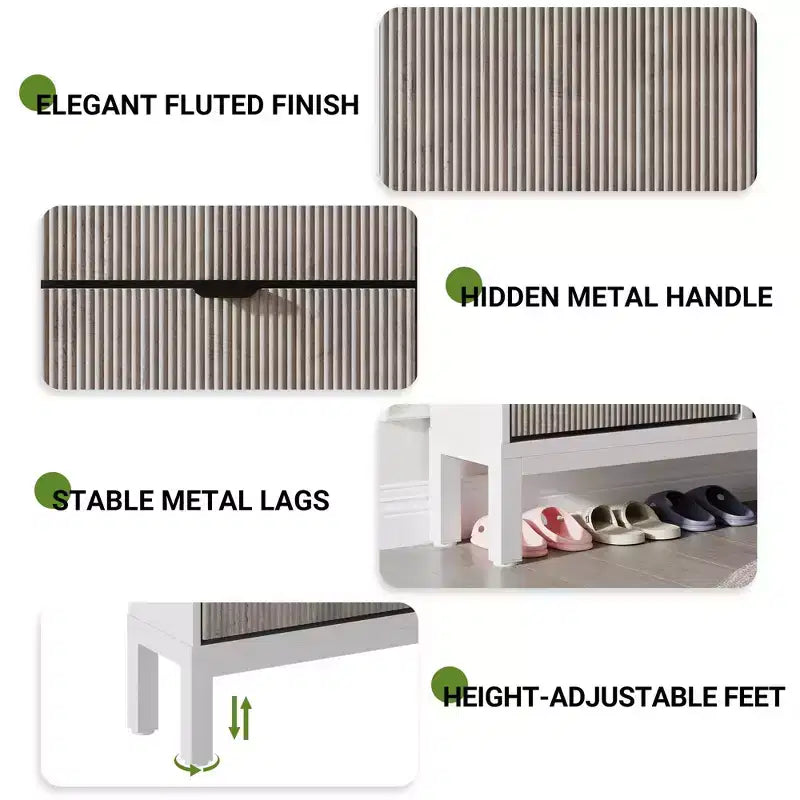 Narrow Fluted Shoe Cabinet with 4 Flip Drawers