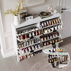 Narrow Fluted Shoe Cabinet with 4 Flip Drawers