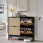 Narrow Fluted Shoe Cabinet with 4 Flip Drawers