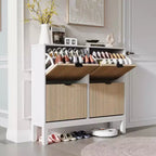Narrow Fluted Shoe Cabinet with 4 Flip Drawers