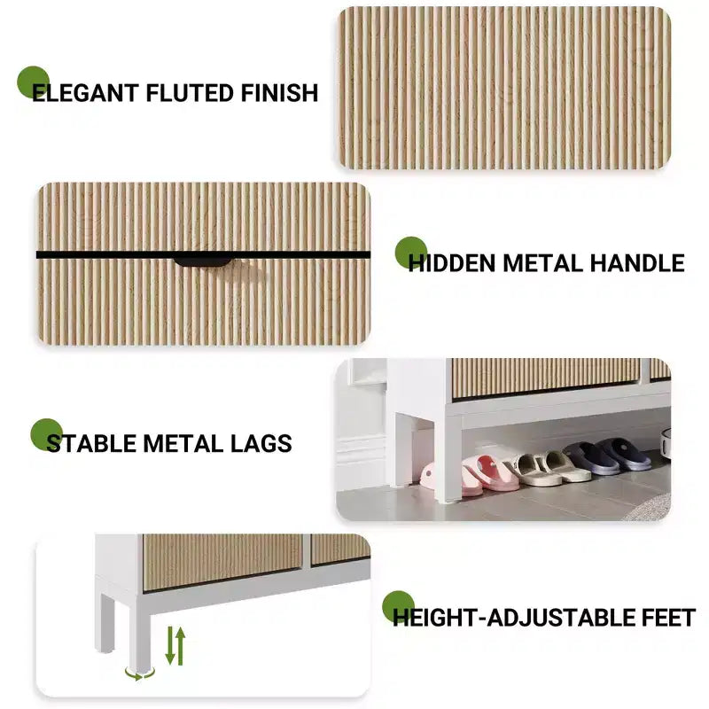Narrow Fluted Shoe Cabinet with 4 Flip Drawers