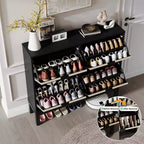 Narrow Fluted Shoe Cabinet with 4 Flip Drawers