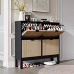 Narrow Fluted Shoe Cabinet with 4 Flip Drawers