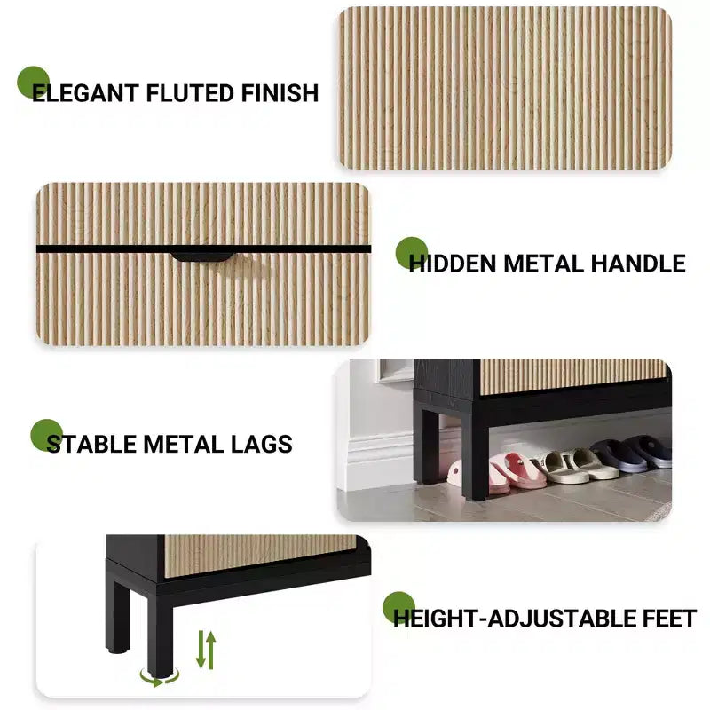 Narrow Fluted Shoe Cabinet with 4 Flip Drawers
