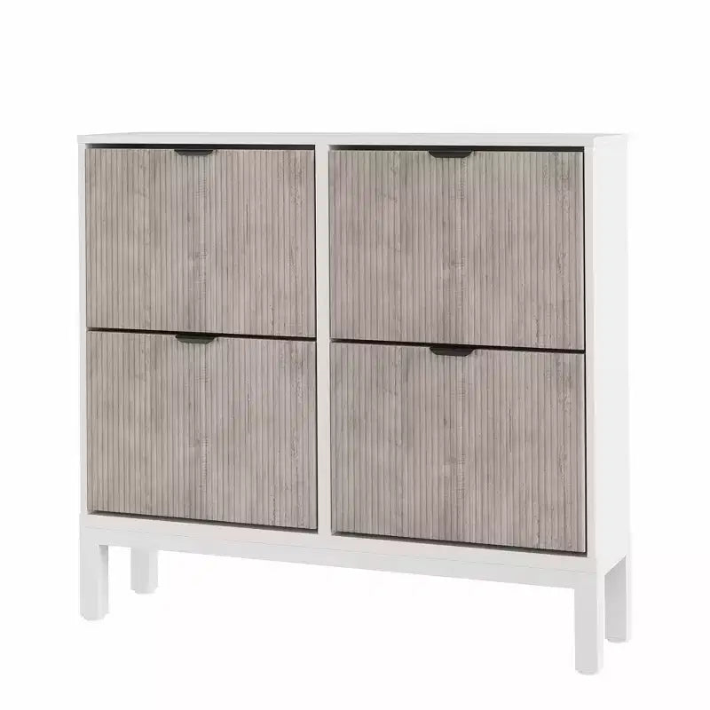 Narrow Fluted Shoe Cabinet with 4 Flip Drawers