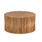 Round Wood Coffee Table with Vertical Textured Design
