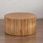 Round Wood Coffee Table with Vertical Textured Design