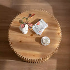 Round Wood Coffee Table with Vertical Textured Design