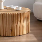 Round Wood Coffee Table with Vertical Textured Design