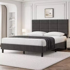 Full Size Platform Bed Frame with Adjustable Headboard, Under-Bed Storage, No Spring Mattress Required, Easy to Assemble, Heavy-Duty Support, Gray