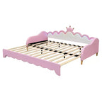 Upholstered Extendable Daybed with Crown Headboard and LED Lights, Twin Size