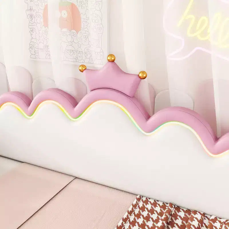 Upholstered Extendable Daybed with Crown Headboard and LED Lights, Twin Size