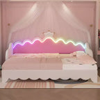 Upholstered Extendable Daybed with Crown Headboard and LED Lights, Twin Size
