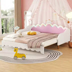 Upholstered Extendable Daybed with Crown Headboard and LED Lights, Twin Size