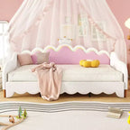 Upholstered Extendable Daybed with Crown Headboard and LED Lights, Twin Size