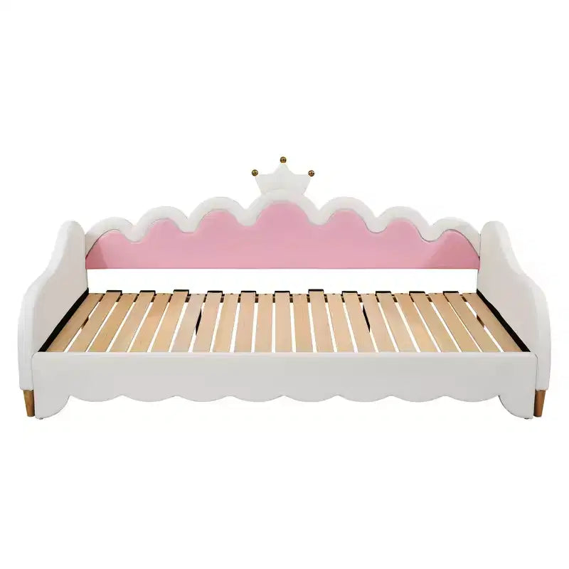 Upholstered Extendable Daybed with Crown Headboard and LED Lights, Twin Size