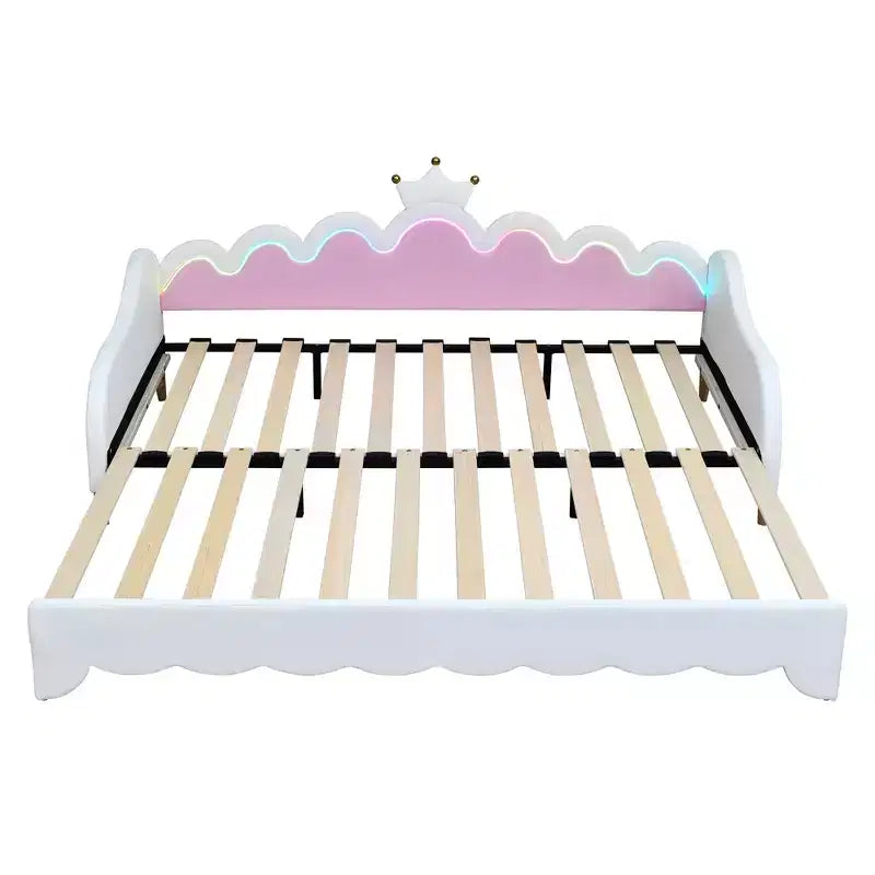 Upholstered Extendable Daybed with Crown Headboard and LED Lights, Twin Size