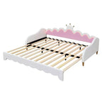 Upholstered Extendable Daybed with Crown Headboard and LED Lights, Twin Size