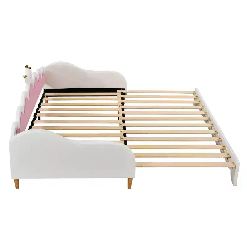 Upholstered Extendable Daybed with Crown Headboard and LED Lights, Twin Size