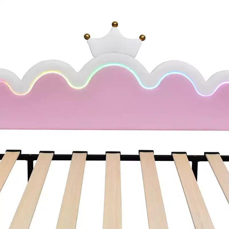 Upholstered Extendable Daybed with Crown Headboard and LED Lights, Twin Size