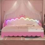 Upholstered Extendable Daybed with Crown Headboard and LED Lights, Twin Size