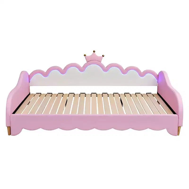 Upholstered Extendable Daybed with Crown Headboard and LED Lights, Twin Size