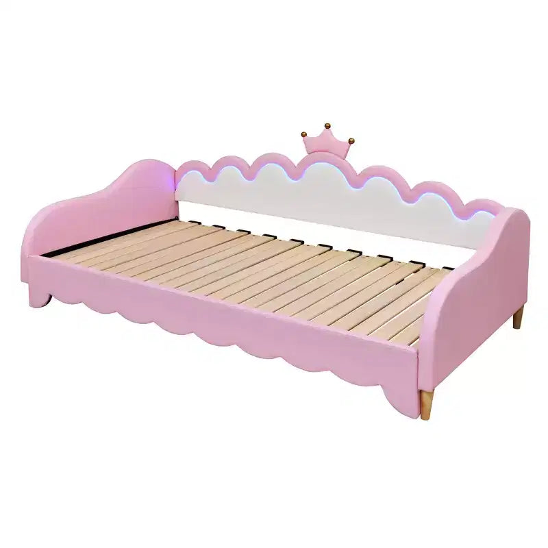 Upholstered Extendable Daybed with Crown Headboard and LED Lights, Twin Size