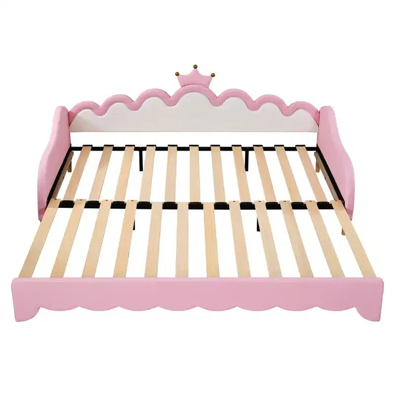 Upholstered Extendable Daybed with Crown Headboard and LED Lights, Twin Size