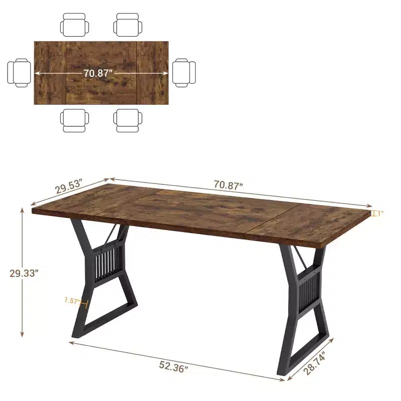 70.8-Inch Rectangular Dining Table with Metal Legs