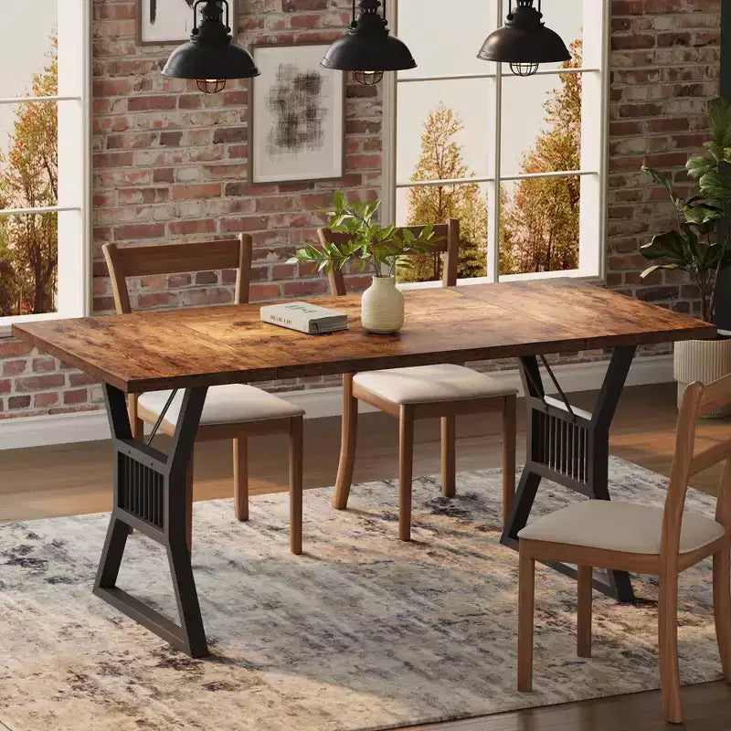 70.8-Inch Rectangular Dining Table with Metal Legs