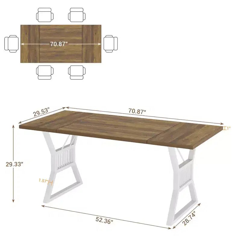 70.8-Inch Rectangular Dining Table with Metal Legs