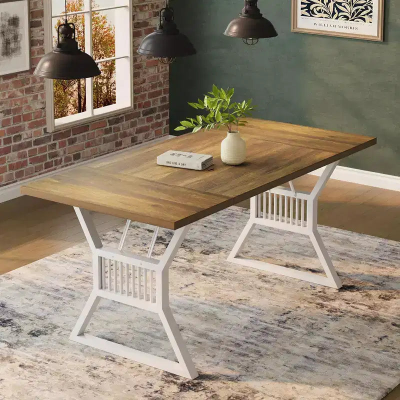 70.8-Inch Rectangular Dining Table with Metal Legs