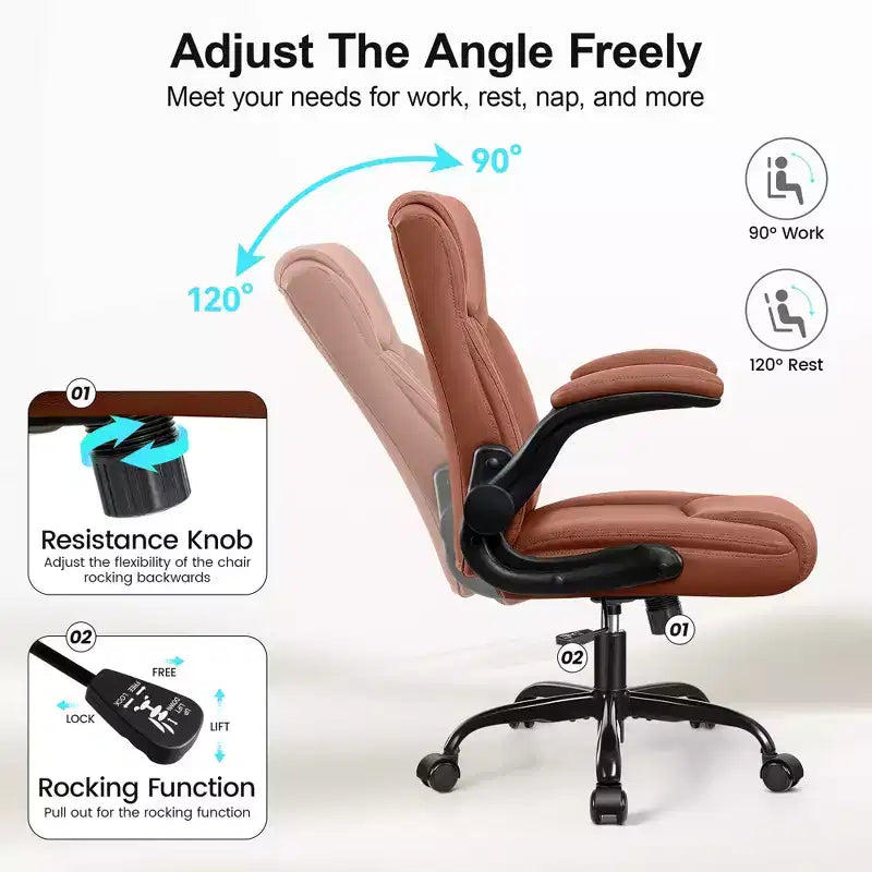 High-Back Office Chair with Flip-Up Armrests and Adjustable Height